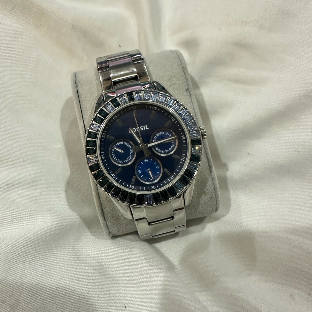 Fossil Silver Chronograph with Deep Blue Dial